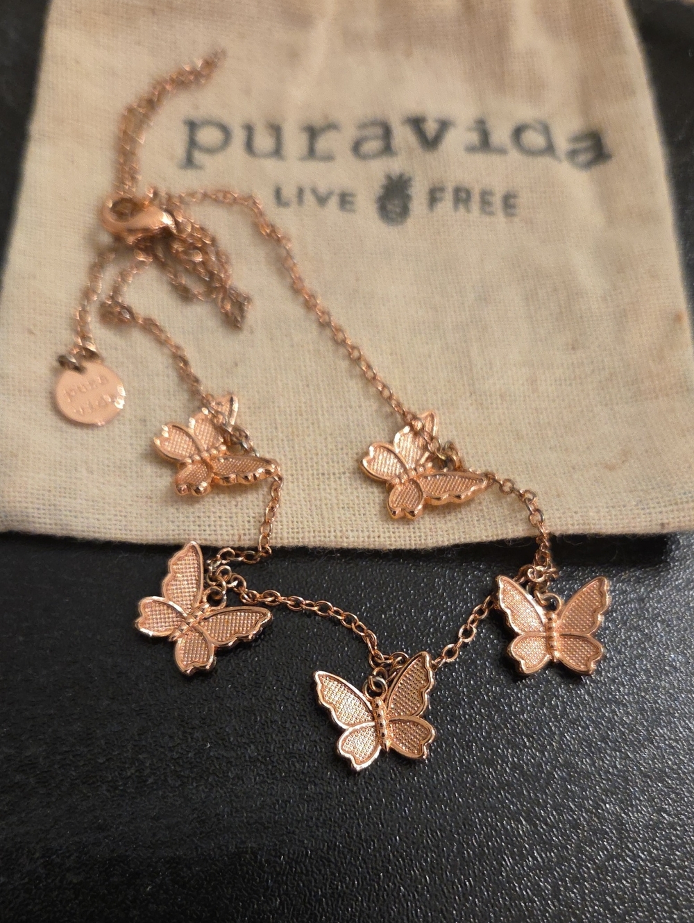 Pura Vida Rose Gold Butterfly Link Necklace